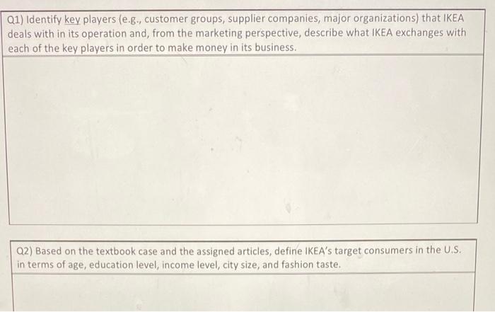Q1) Identify key players (e.g., customer groups,