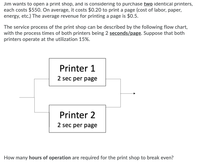 Jim wants to open a print shop, and is