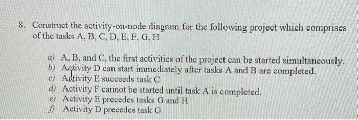 8. Construct the activity-on-node diagram for the