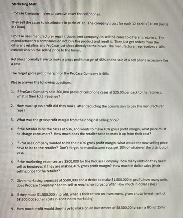 Marketing Math ProCase Company makes protective