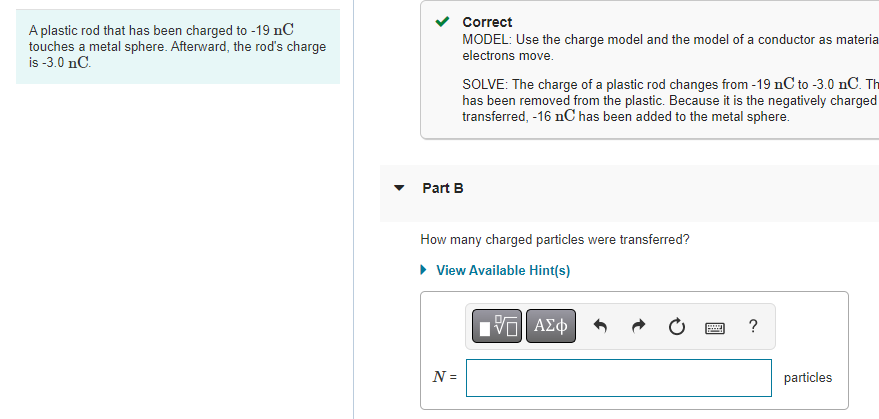 A plastic rod that has been charged to 19nC