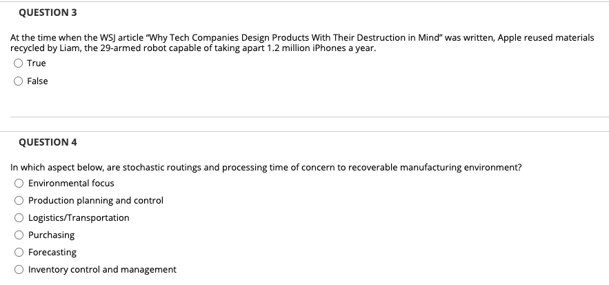 QUESTION 3 At the time when the WS) article "Why