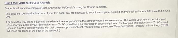 Unit 3 AS2: McDonald's Case Analysis Students