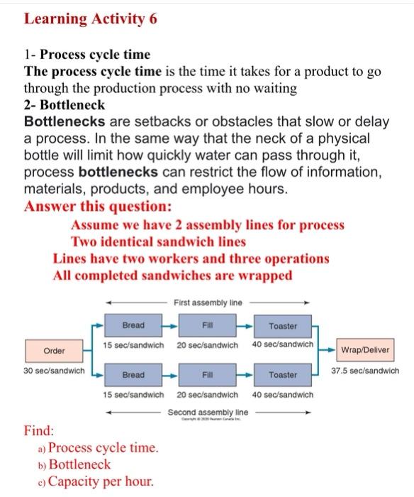 Learning Activity 6 1- Process cycle time The