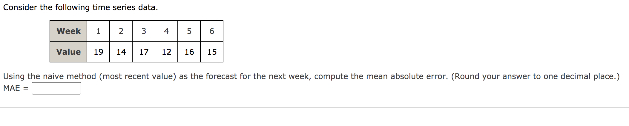 Consider the following time series data. Week 1 2