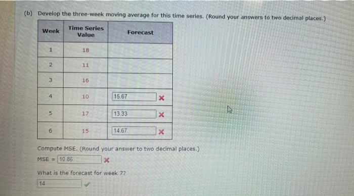 (b) Develop the three-week moving average for
