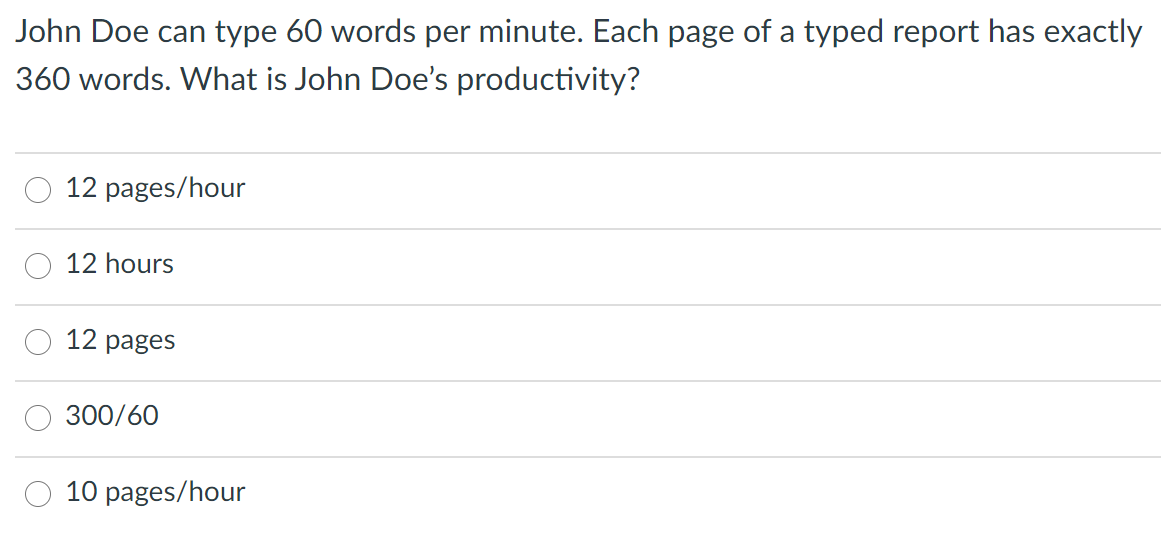 John Doe can type 60 words per minute. Each page