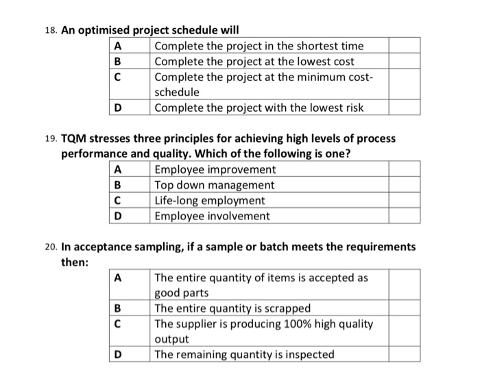18. An optimised project schedule will A Complete