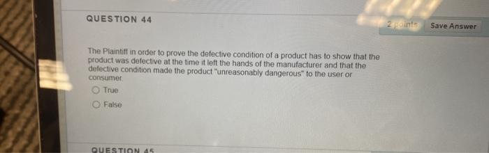 QUESTION 44 2 in Save Answer The Plaintiff in