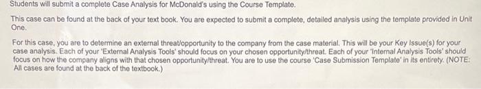 Students Will submit a complete Case Analysis for