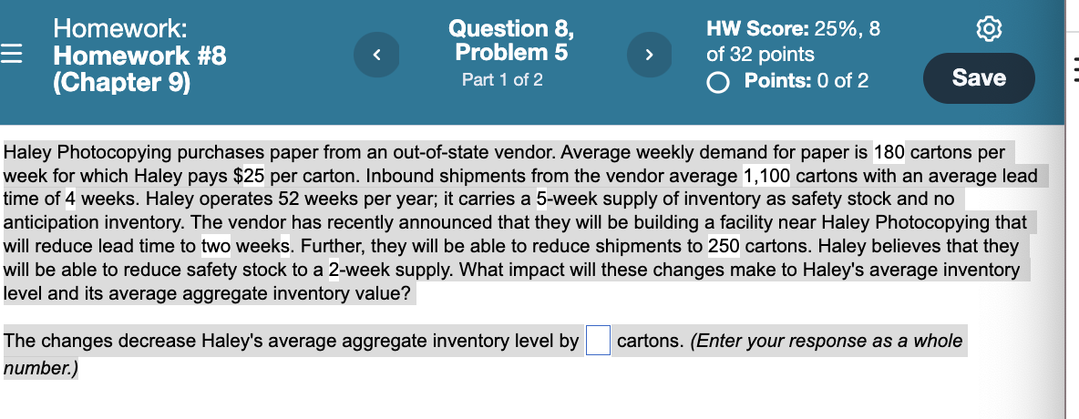 Homework: = Homework #8 (Chapter 9) Question 8,