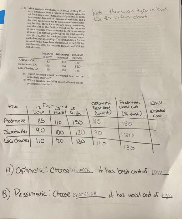 (a) Which Iocation would be nelected based on the