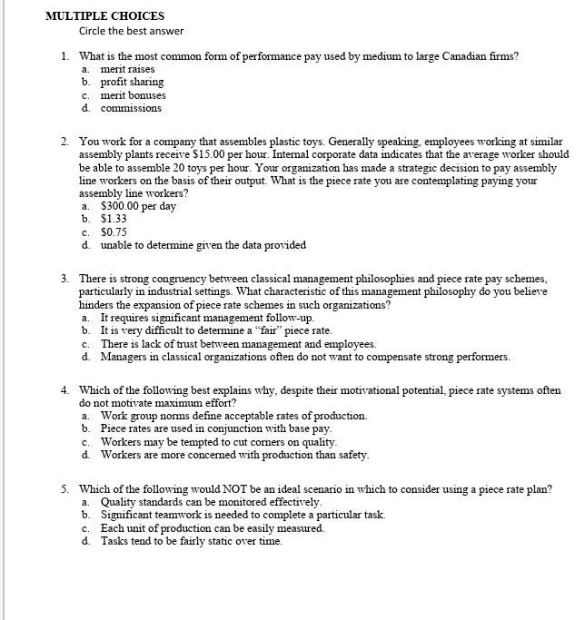 MULTIPLE CHOICES Circle the best answer 1. What