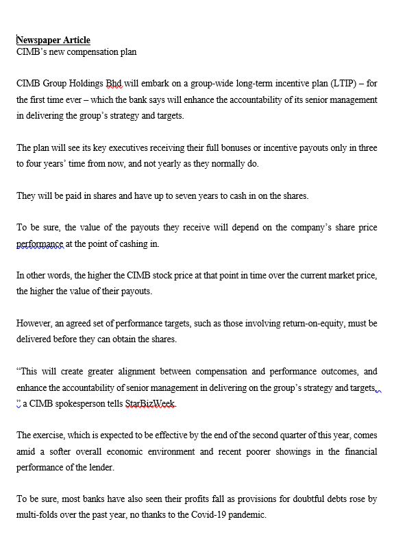 Case Study (Newspaper Article) Question: From a