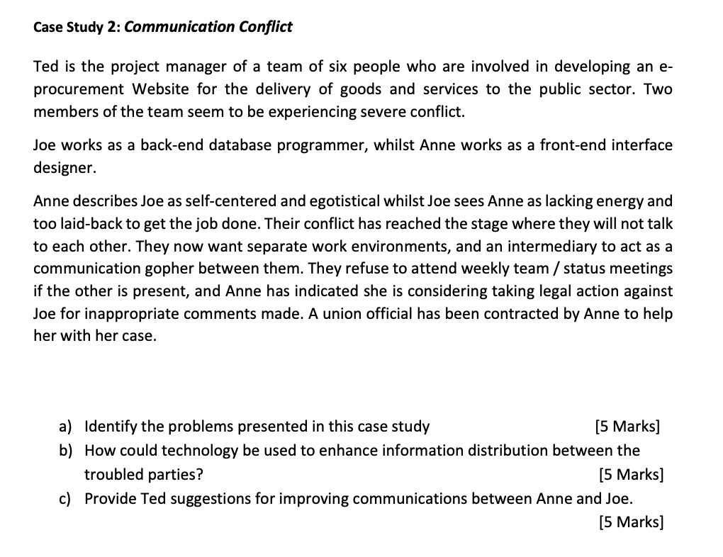 Case Study 2: Communication Conflict Ted is the