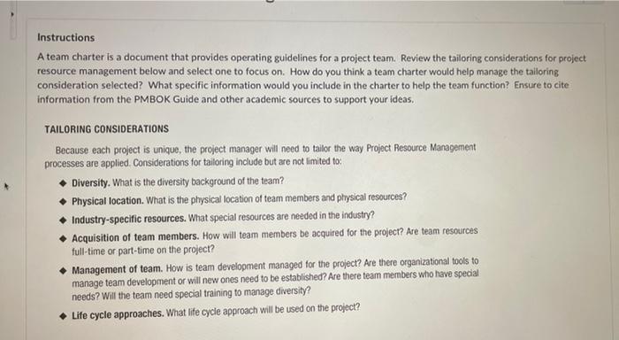 Instructions A team charter is a document that