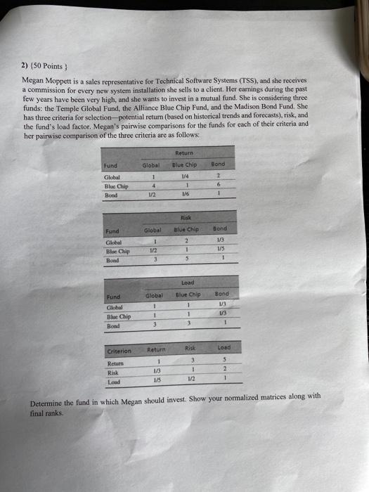 2) (50 Points) Megan Moppett is a sales