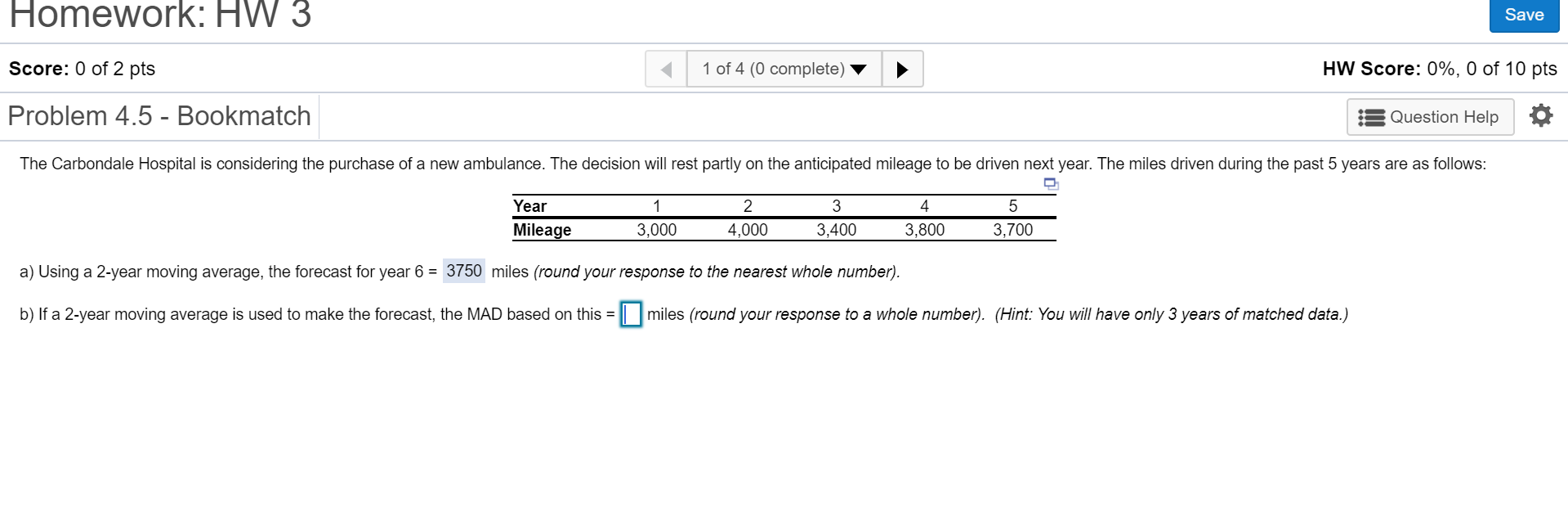 Show work for b and explain how MAD was found.