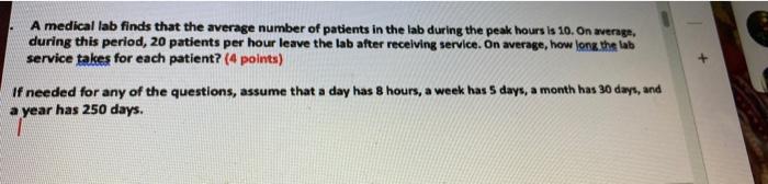 A medical lab finds that the average number of