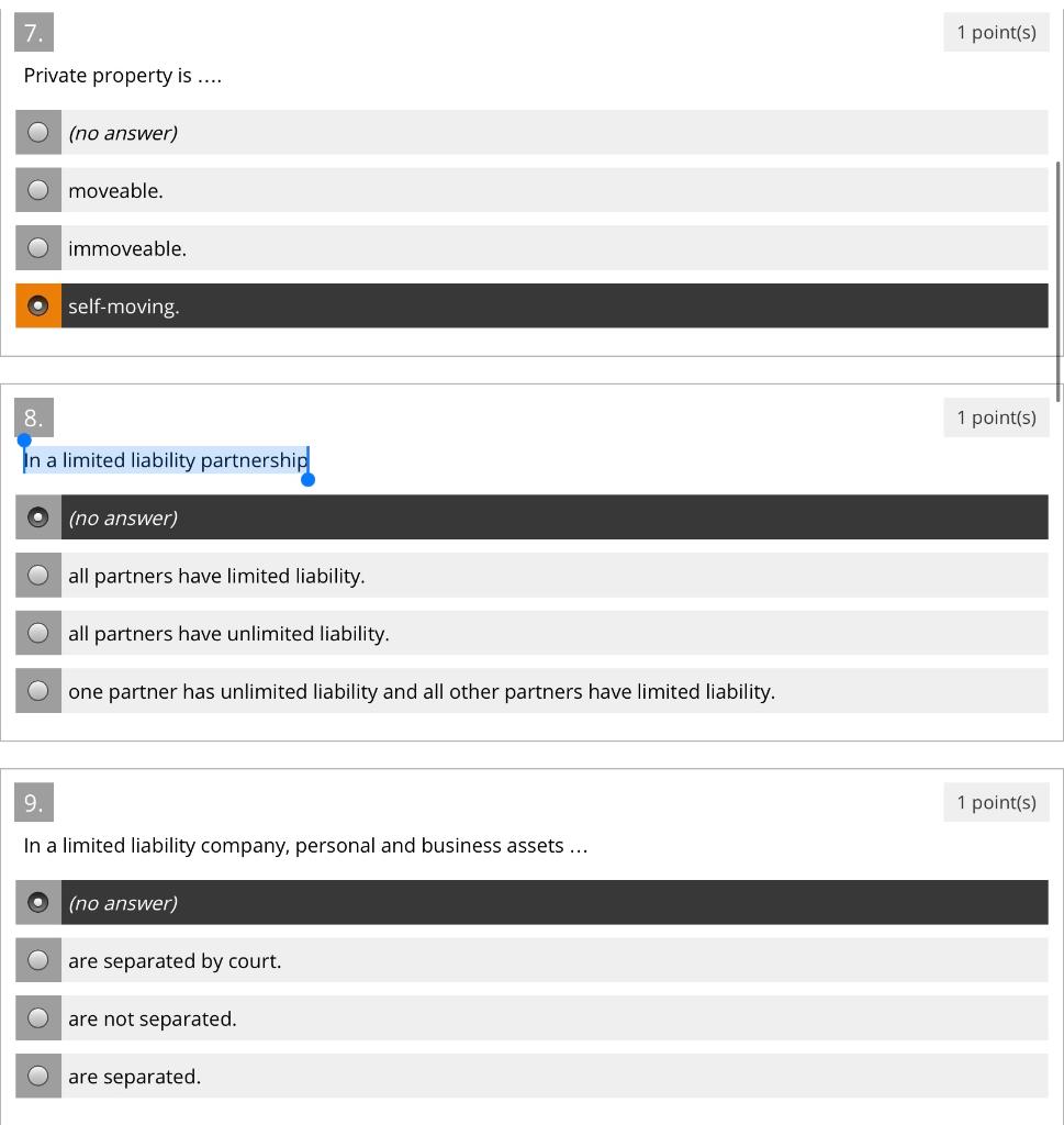 7. 1 point(s) Private property is .... (no