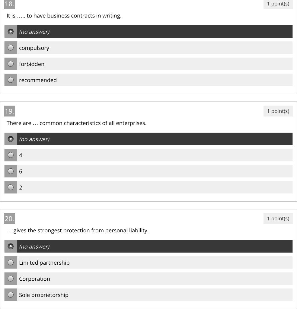 18. 1 point(s) It is ..... to have business