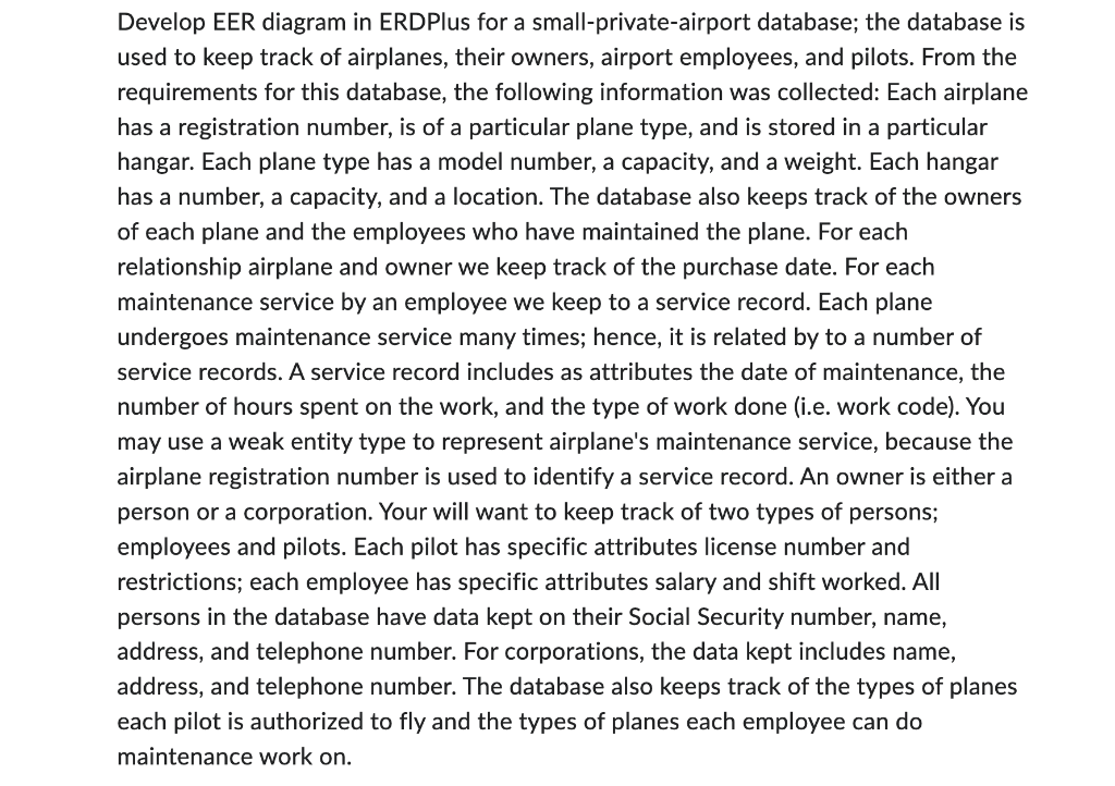 Develop EER diagram in ERDPlus for a