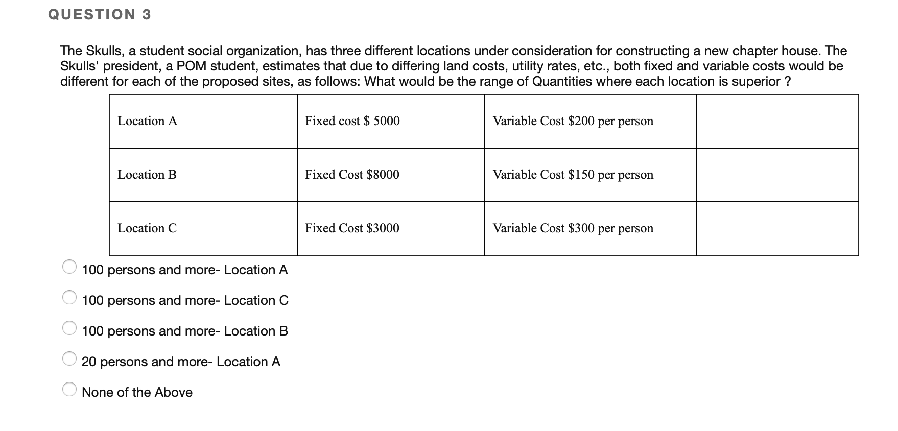 QUESTION 11 Consider the following work breakdown
