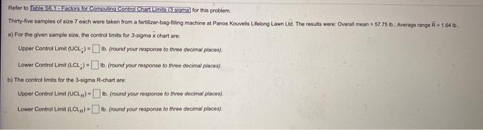Refer to Table 56. Factors for Computing Control