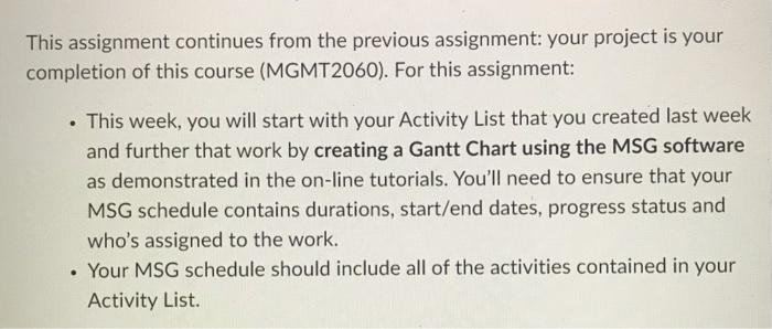 This assignment continues from the previous