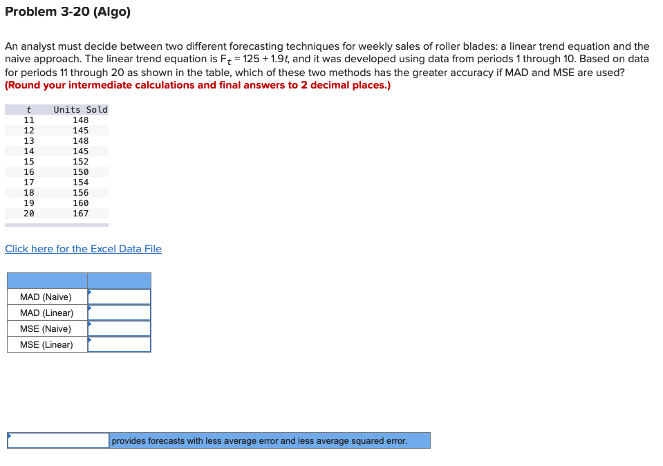 Problem 3-20 (Algo) An analyst must decide