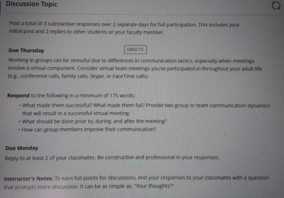 Discussion Topic s Post a total of 3 substantive