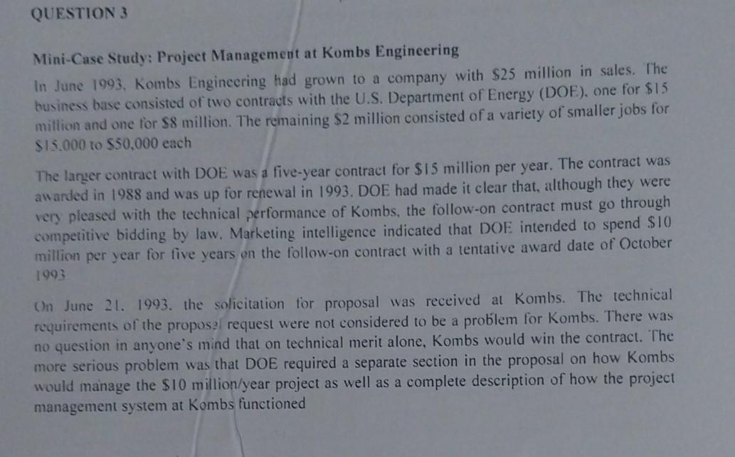 Mini-Case Study: Project Management at Kombs