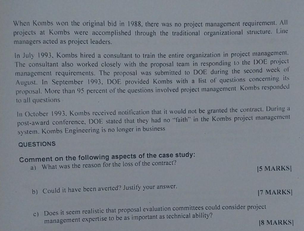 Mini-Case Study: Project Management at Kombs