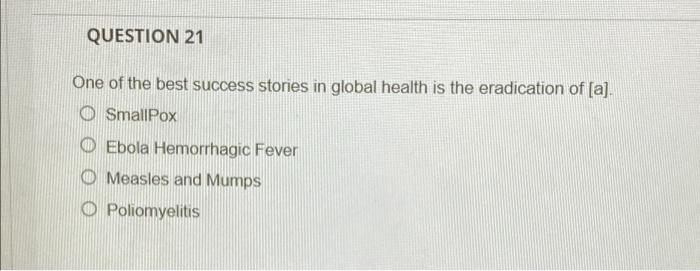 QUESTION 21 One of the best success stories in
