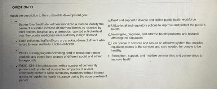 QUESTION 23 Match the description to the