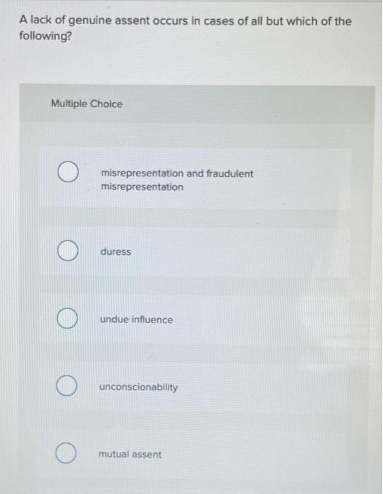 A lack of genuine assent occurs in cases of all