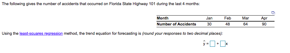 Using least-squares regression, the forecast for