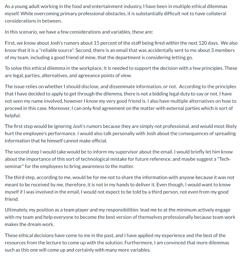 Making Ethical Decisions in the Workplace