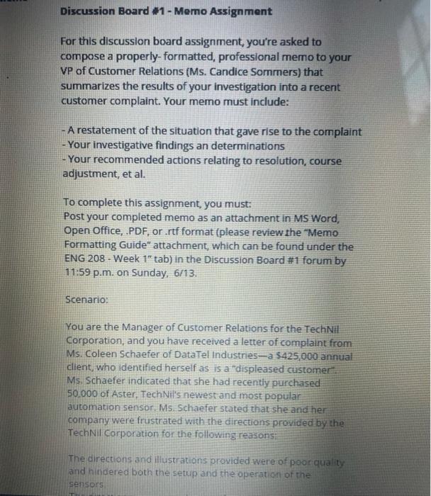 Discussion Board #1 - Memo Assignment For this