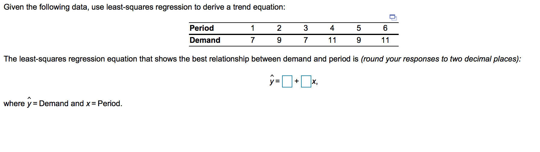 Given the following data, use least-squares