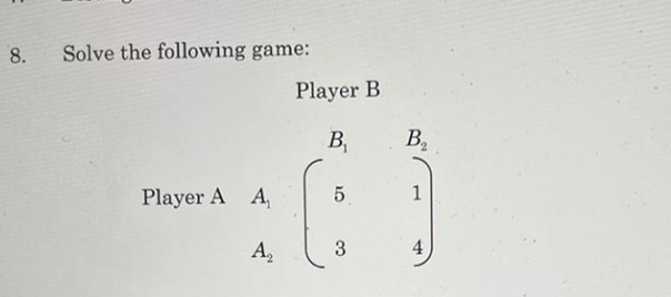 8. Solve the following game: Player B . B Player