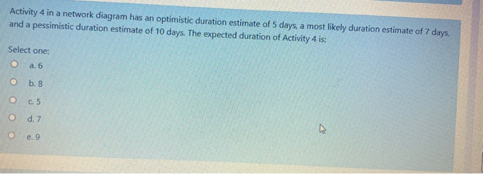 Activity 4 in a network diagram has an optimistic