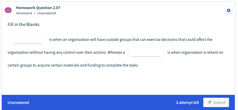 Homework Question 2.07 Homework. Unanswered Fill