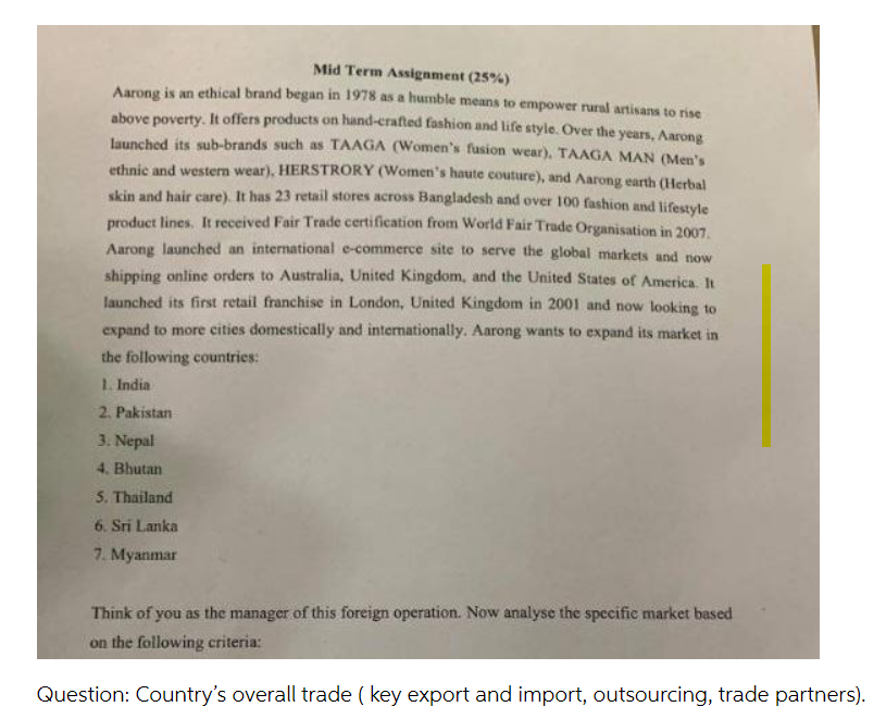 Mid Term Assignment (25%) Aarong is an ethical