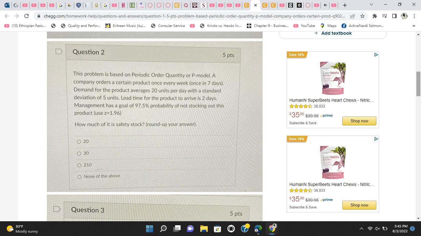 This problem is based on Periodic Order Quantity