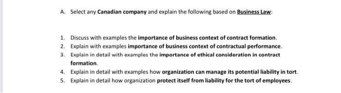 A. Select any Canadian company and explain the