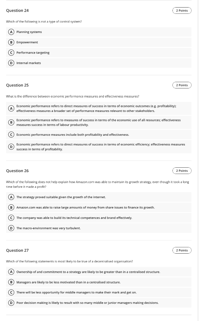 Question 24 2 Points Which of the following is