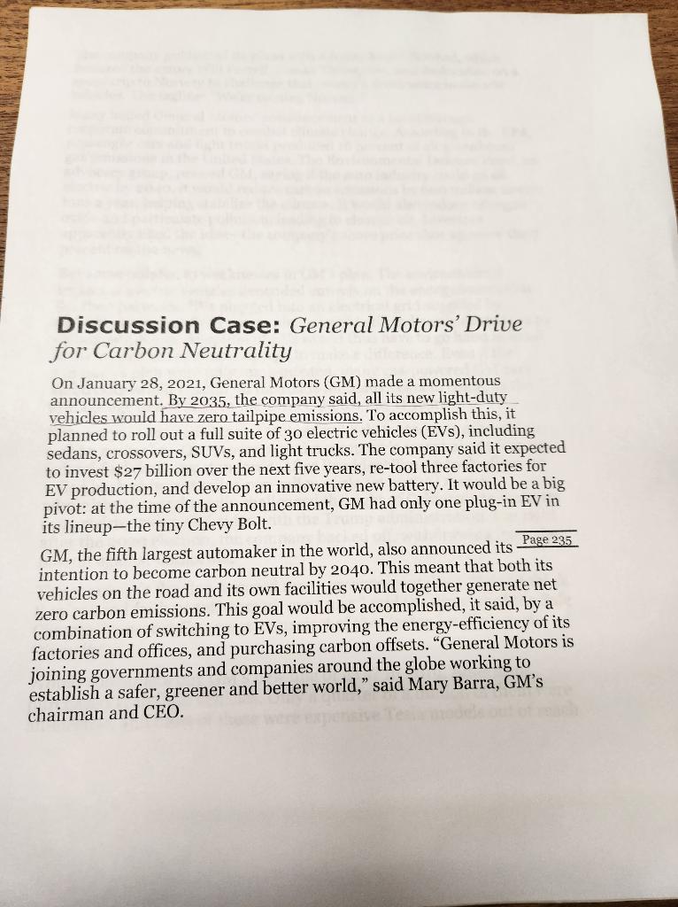 Discussion Case: General Motors' Drive for Carbon