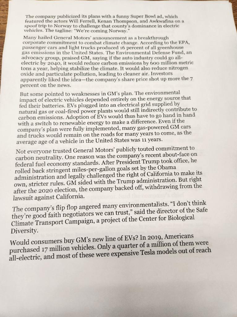 Discussion Case: General Motors' Drive for Carbon