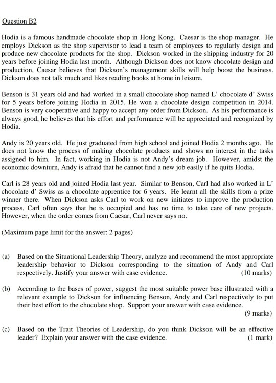 Question B2 Hodia is a famous handmade chocolate